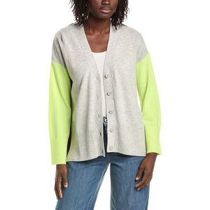 &Isla Womens  Charlie Longline Colorblock 100% Cashmere Cardigan, Silver